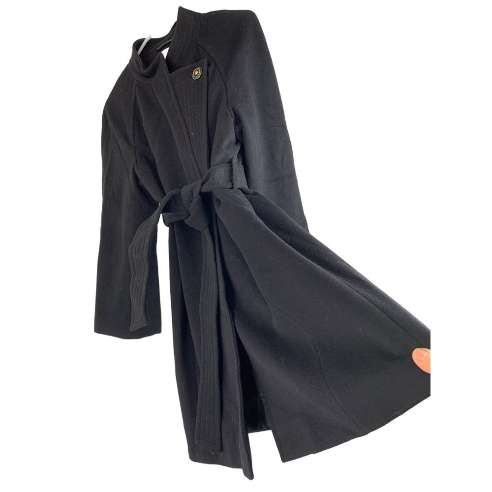 St John Collection Size 6 Black Over Coat Wool Cashmere 6711 Women GUC Belt